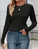 ASKSA Damen T-Shirt Rundhals Plissee Langarmshirts Basic Produktbild-Vorschau 3