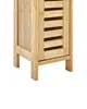 A close-up of a narrow, light brown bamboo cabinet with a slatted door. Podgląd zdjęcia produktu
