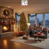A family is celebrating Christmas in a cozy living room, with a decorated Christmas tree, fireplace, and gifts. Podgląd zdjęcia produktu