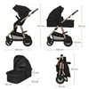 A collage of images showing a stroller and its bassinet with dimensions indicated. Produktbild-Vorschau