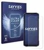 A product shot of a phone screen protector package and a phone with a screen protector applied. Produktbild-Vorschau