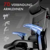 Close-up marketing image of an ergonomic office chair, highlighting its adjustable armrests. Voir les images du produit