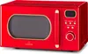 A red retro-style microwave with gold accents is shown against a white background. Produktbild-Vorschau