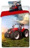A red tractor is shown in a field with a cloudy sky. Podgląd zdjęcia produktu