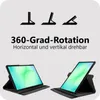 Diagrams and images showing a tablet case in different orientations and its functionality. Produktbild-Vorschau
