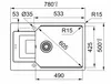 A technical drawing with dimensions of a sink. Podgląd zdjęcia produktu