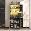 A modern buffet cabinet with integrated LED lighting, displaying kitchenware and beverages. Produktbild-Vorschau