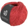 A ball of red yarn with a black label. Produktbild-Vorschau