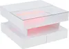 A white coffee table with a glass top and LED lighting. Produktbild-Vorschau