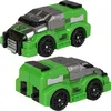 Two views of a green toy robot in vehicle mode. Produktbild-Vorschau