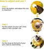 Instructions on how to adjust and use a cat collar, with images of a cat wearing the collar. Produktbild-Vorschau