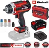 A collage of an Einhell cordless impact wrench and its accessories, including a battery, charger, and storage case. Produktbild-Vorschau