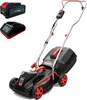 A cordless lawnmower with two batteries and a charger, presented against a white background. Produktbild-Vorschau