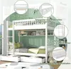 A white bunk bed with various features highlighted by callouts and text. Náhľad obrázku produktu