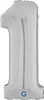 Riesenzahl Folienballon 26"/66cm | Silber Zahl: 1 Produktbild-Vorschau 1