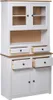 A white and brown highboard with glass doors and drawers. Náhľad obrázku produktu
