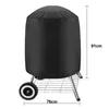 A black grill cover on a stand with wheels, with dimensions indicated. Produktbild-Vorschau