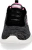 A close-up front view of a black and gray Skechers sneaker with pink accents. Produktbild-Vorschau