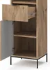 A close-up view of a wooden cabinet with an open drawer and an open door, showing its interior shelves and legs. Náhled obrázku produktu