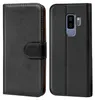A black flip case for a Samsung Galaxy S9 Plus phone is shown, with the phone inserted in the right panel. Podgląd zdjęcia produktu