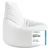 A white beanbag chair with a review badge on the side. Produktbild-Vorschau