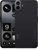 A black smartphone with a unique design is shown from the front and back, with its screen displaying a stylized interface. Produktbild-Vorschau