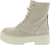 A side view of a beige suede lace-up boot with a thick platform sole. Produktbild-Vorschau