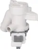 A white washing machine drain pump with a gray electrical connector. Produktbild-Vorschau