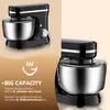 A split image showing a black stand mixer with a stainless steel bowl. The left side shows the mixer from the front-left, and the right side shows a closer view of the bowl and top of the mixer. Text and an icon are present on the left side. Produktbild-Vorschau