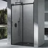A modern bathroom with a black framed sliding shower door. Produktbild-Vorschau