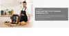A man in an apron stands in a kitchen next to a multi-cooker and prepared food. Produktbild-Vorschau