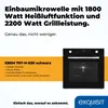 Promotional image for a built-in microwave with highlights and a product shot. Produktbild-Vorschau