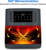 A product shot of a gray air fryer with a graphic illustrating heat circulation. Produktbild-Vorschau