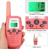 A collage of images showing a pink Retevis RT637 walkie-talkie, its screen, buttons, and a diagram illustrating its sound. Náhľad obrázku produktu