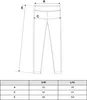 A diagram showing measurements for leggings, with a table of sizes and corresponding measurements. Produktbild-Vorschau