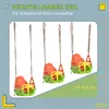 Three baby swings are displayed side-by-side against a light blue and green background. Text overlays provide product information. Anteprima dell’immagine prodotto