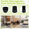 Collage showing furniture risers in different sizes and applied to furniture like a desk, sofa, and bed. Produktbild-Vorschau
