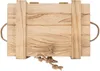 A top-down view of a wooden storage box with rope handles and a rope tie. Voir les images du produit