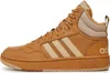 A side view of a single brown Adidas Hoops Mid men's boot against a white background. Anteprima dell’immagine prodotto