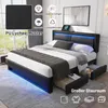 A bedroom scene featuring a modern black upholstered bed with LED lighting and storage drawers. Náhľad obrázku produktu