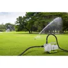 A garden pump is shown operating on a green lawn, with sprinklers in the background. Produktbild-Vorschau
