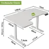 A diagram of an L-shaped standing desk with dimensions and features indicated. Anteprima dell’immagine prodotto