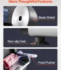 Collage of three close-up shots highlighting features of a commercial slicer. Náhled obrázku produktu