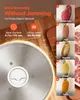 Close-up of a slicing machine blade with sparks flying, alongside images of various food items being sliced. Podgląd zdjęcia produktu