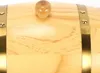 Close-up view of a wooden barrel with metal bands. Voir les images du produit