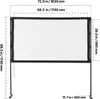 A diagram showing the dimensions of a projection screen with its stand. Voir les images du produit