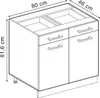 A line drawing of a kitchen cabinet with dimensions indicated. Podgląd zdjęcia produktu