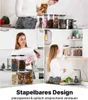 A collage of images showing clear storage jars filled with various food items and candies, with people interacting with them in a kitchen setting. Anteprima dell’immagine prodotto