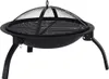 A black metal fire pit with a mesh lid and three legs, shown on a white background. Náhľad obrázku produktu