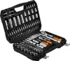 A black toolbox filled with various metal tools, including sockets, ratchets, and extensions. Anteprima dell’immagine prodotto
